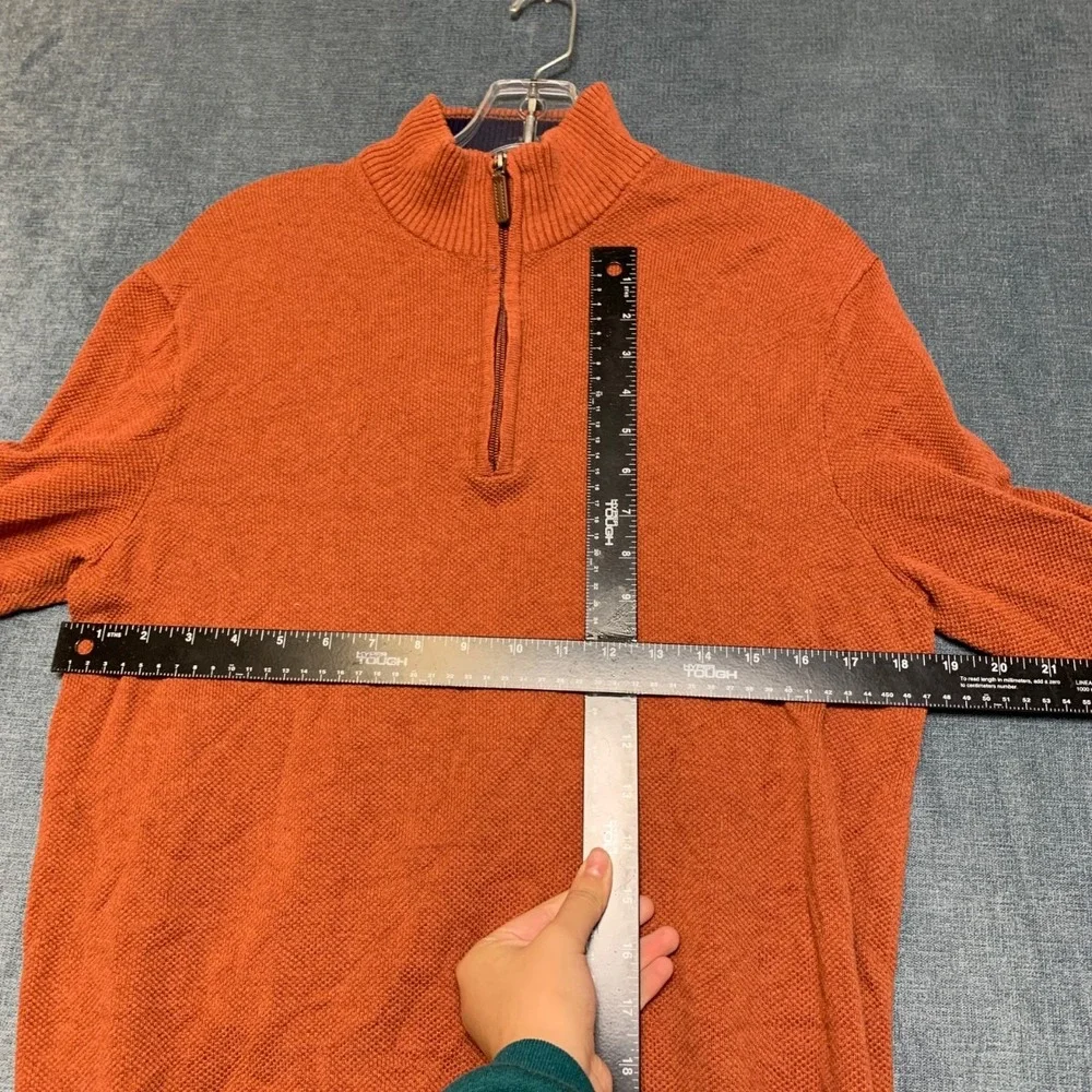 Club Room Sweater Mens Large Orange Cotton Ribbed Hem Quarter Zip Mock Neck